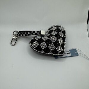 Checkered Heart Keychain Bling New